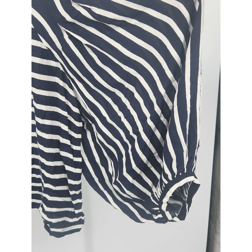 Banana Republic Womens Navy White Striped Square Neck Puff Sleeve Blouse Small
